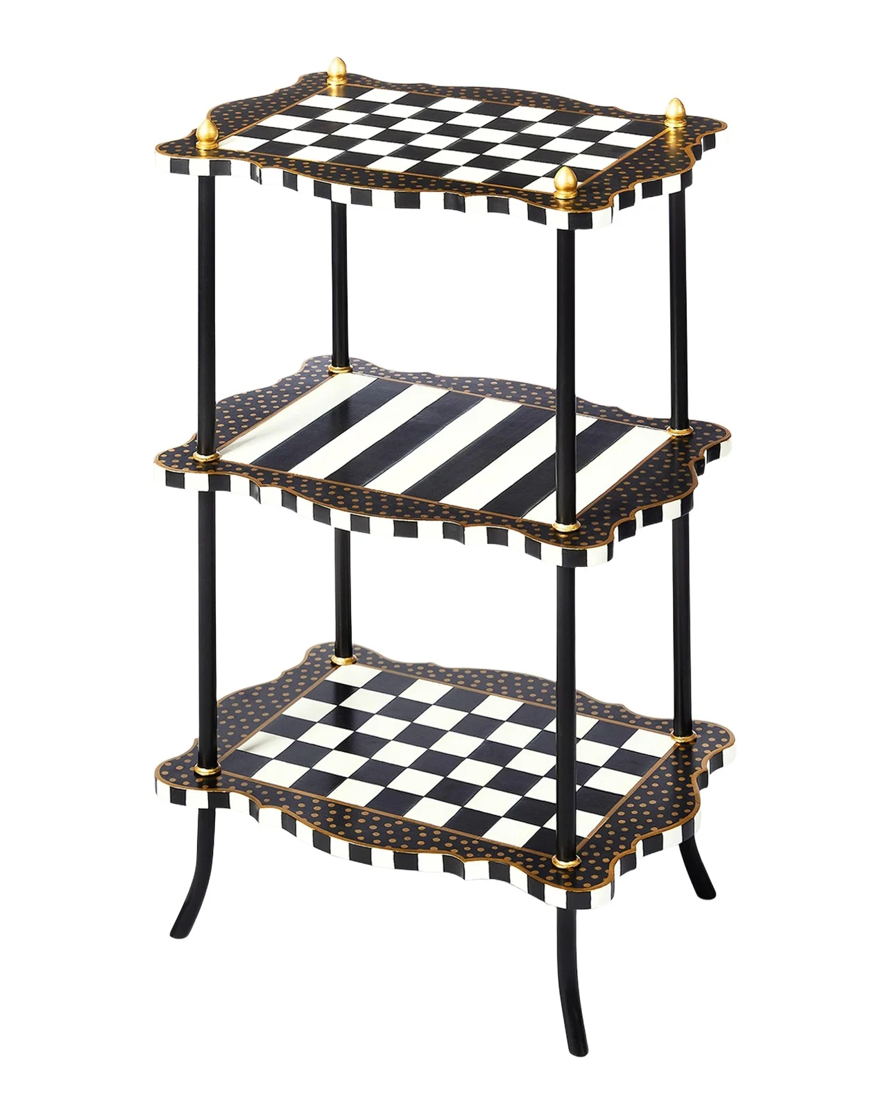 MacKenzie-Childs Black & White Check and Stripe 3-Tier Table