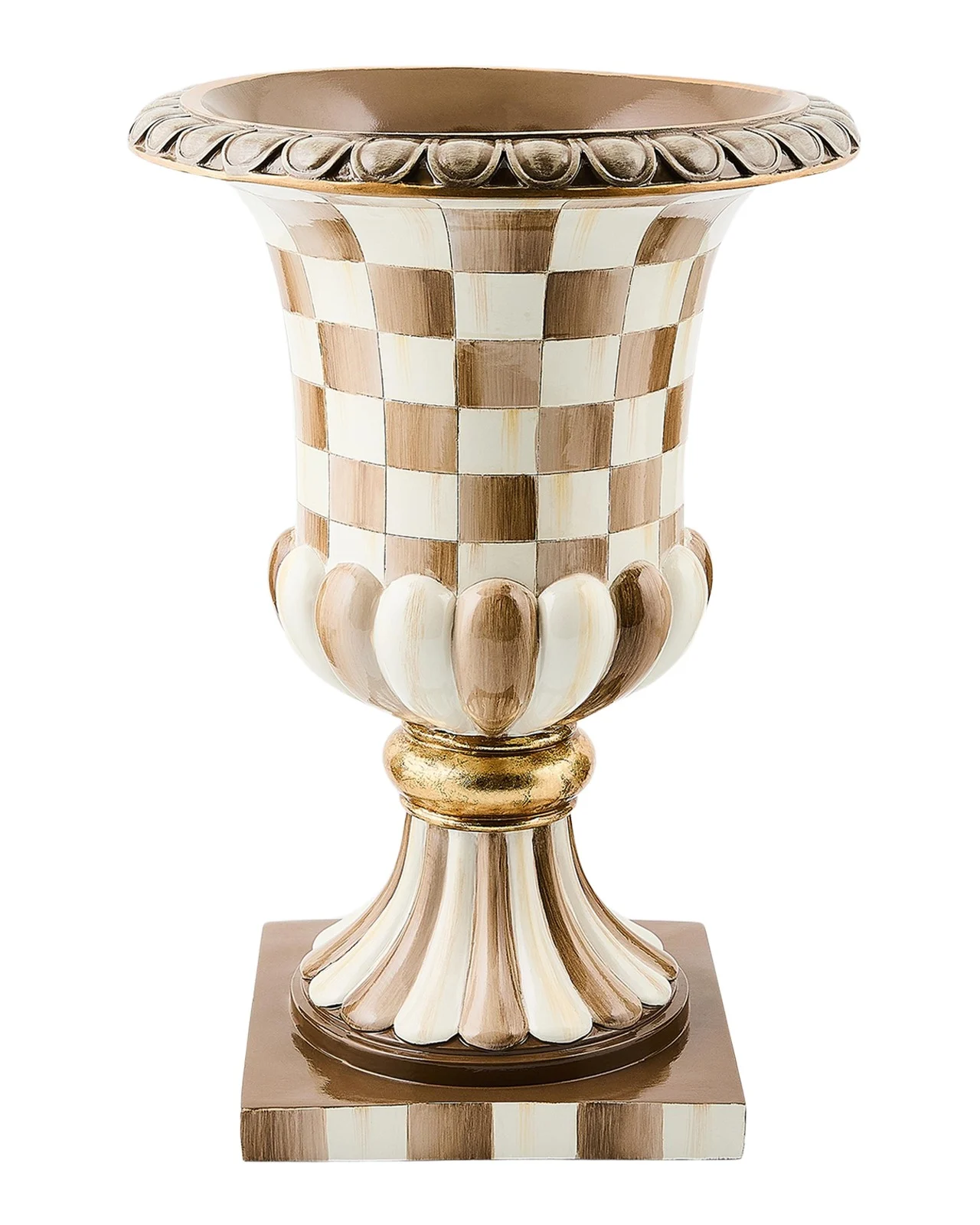 MacKenzie-Childs Mocha Check Tabletop Pedestal Urn