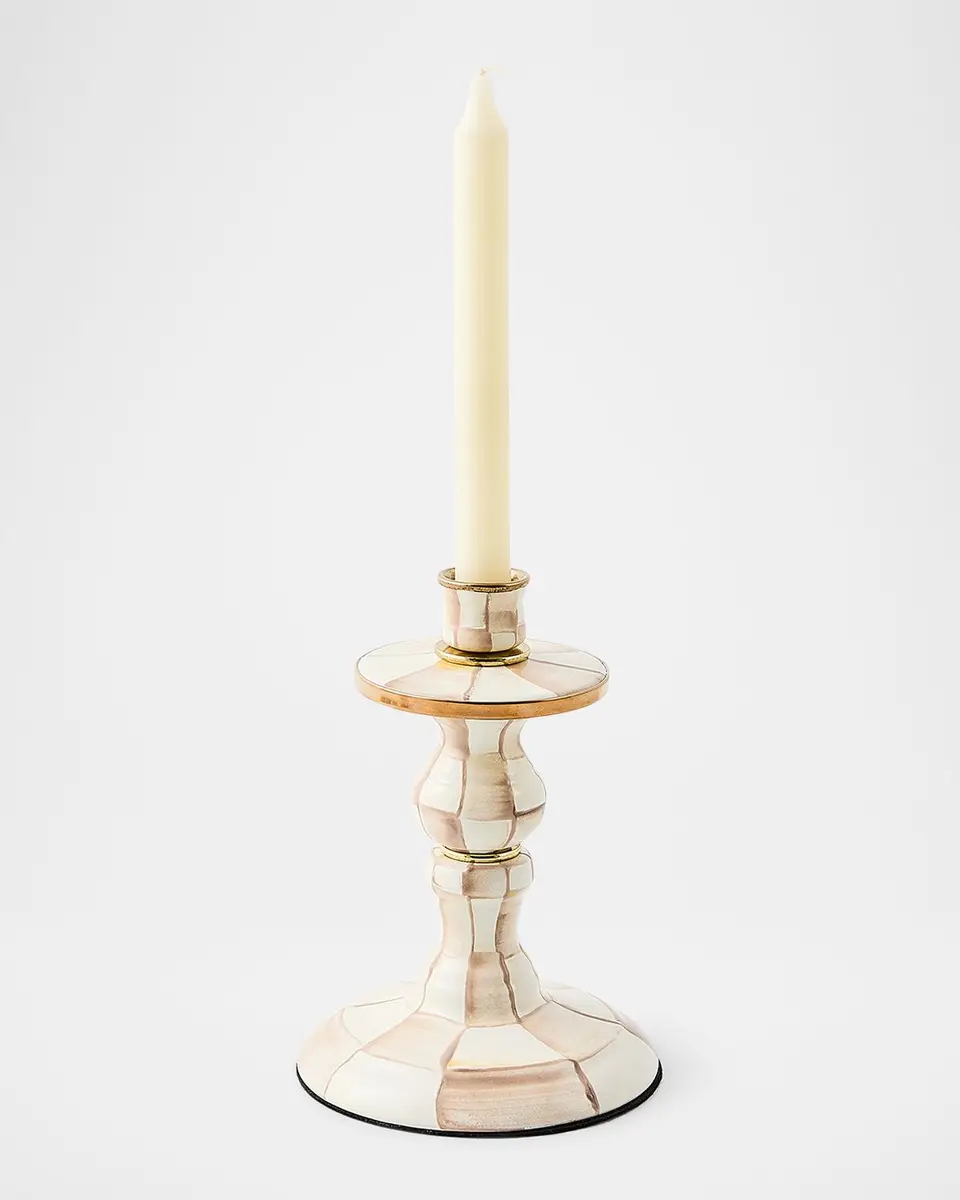 MacKenzie-Childs Mocha Check Small Candlestick, 8" Tall | Thumbnail 2 MacKenzie-Childs Mocha Check Small Candlestick, 8" Tall | Thumbnail 2