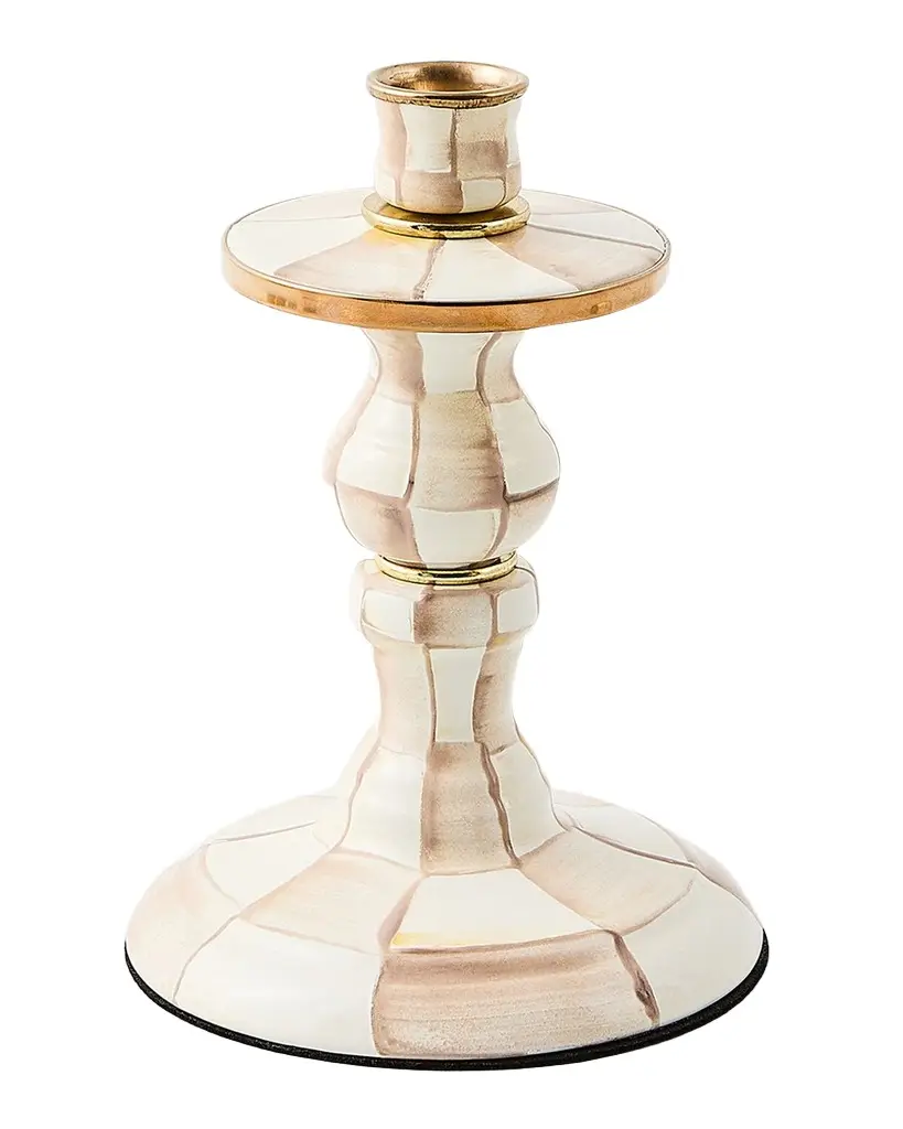 MacKenzie-Childs Mocha Check Small Candlestick, 8" Tall