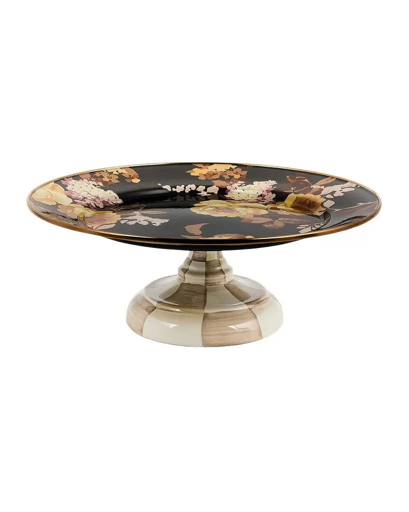 MacKenzie-Childs Wild Rose Mocha Small Pedestal Platter