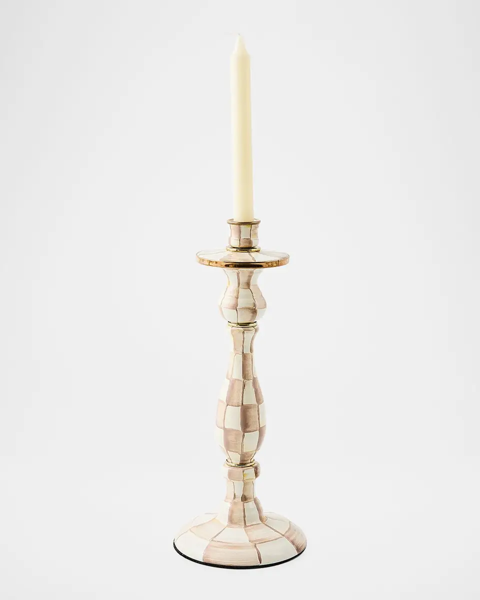 MacKenzie-Childs Mocha Check Large Candlestick, 14" Tall | Thumbnail 2 MacKenzie-Childs Mocha Check Large Candlestick, 14" Tall | Thumbnail 2