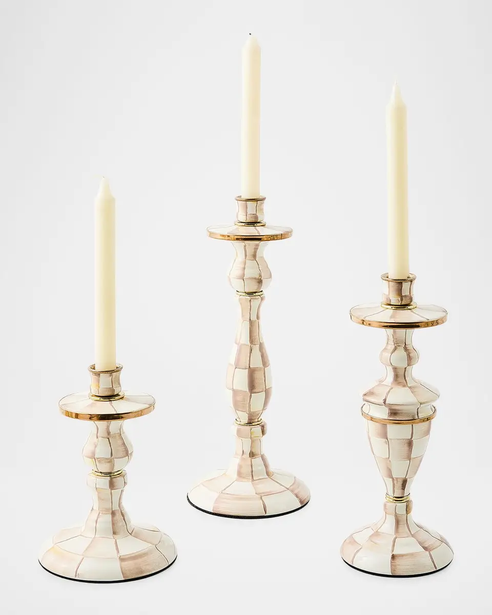 MacKenzie-Childs Mocha Check Large Candlestick, 14" Tall | Thumbnail 3 MacKenzie-Childs Mocha Check Large Candlestick, 14" Tall | Thumbnail 3