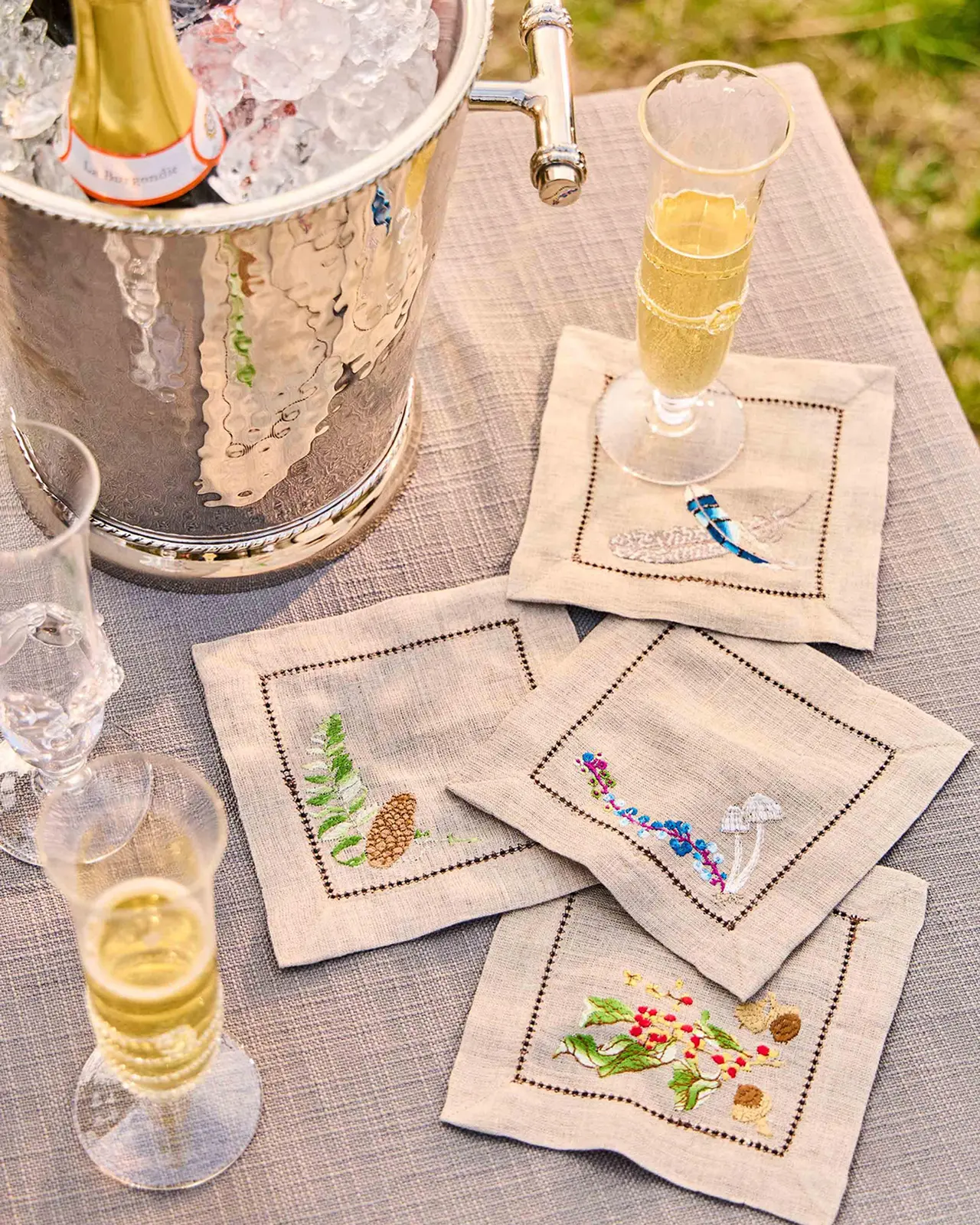 Juliska Forest Walk Assorted Embroidered Cocktail Napkins, Set of 4