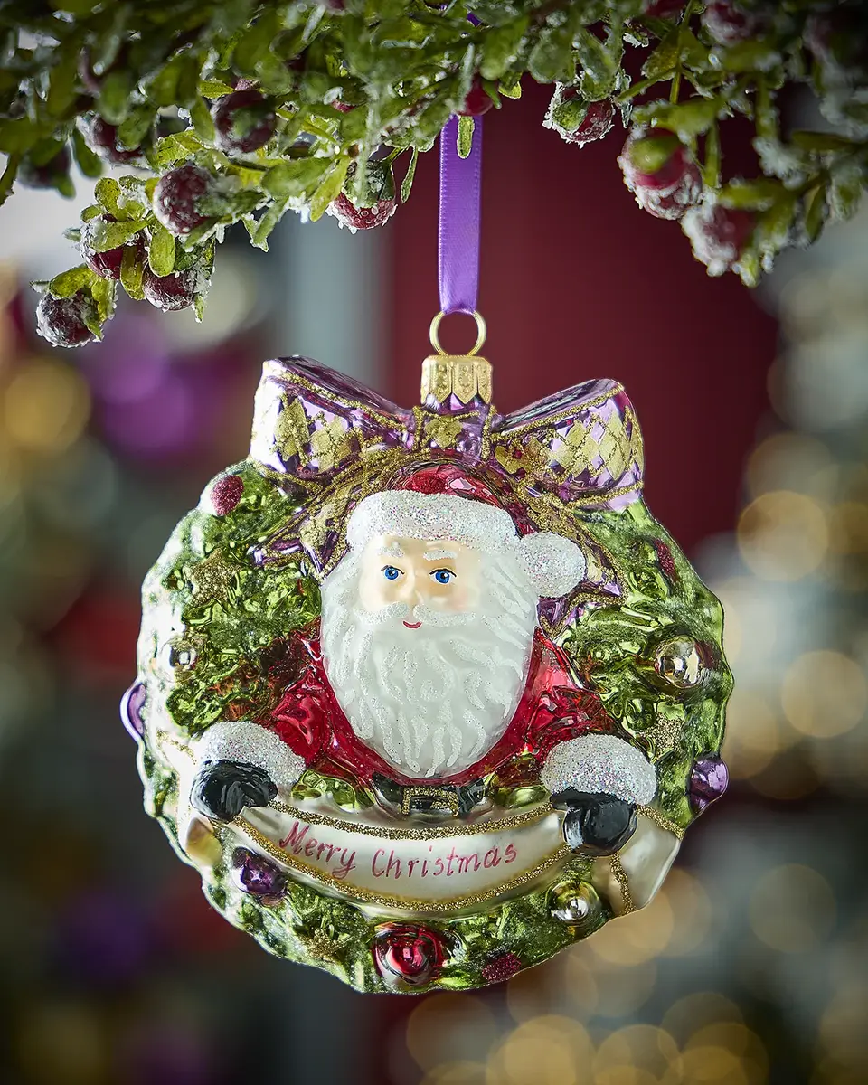 Neiman Marcus Wreath with Santa Christmas Ornament | Image 1 Neiman Marcus Wreath with Santa Christmas Ornament | Image 1