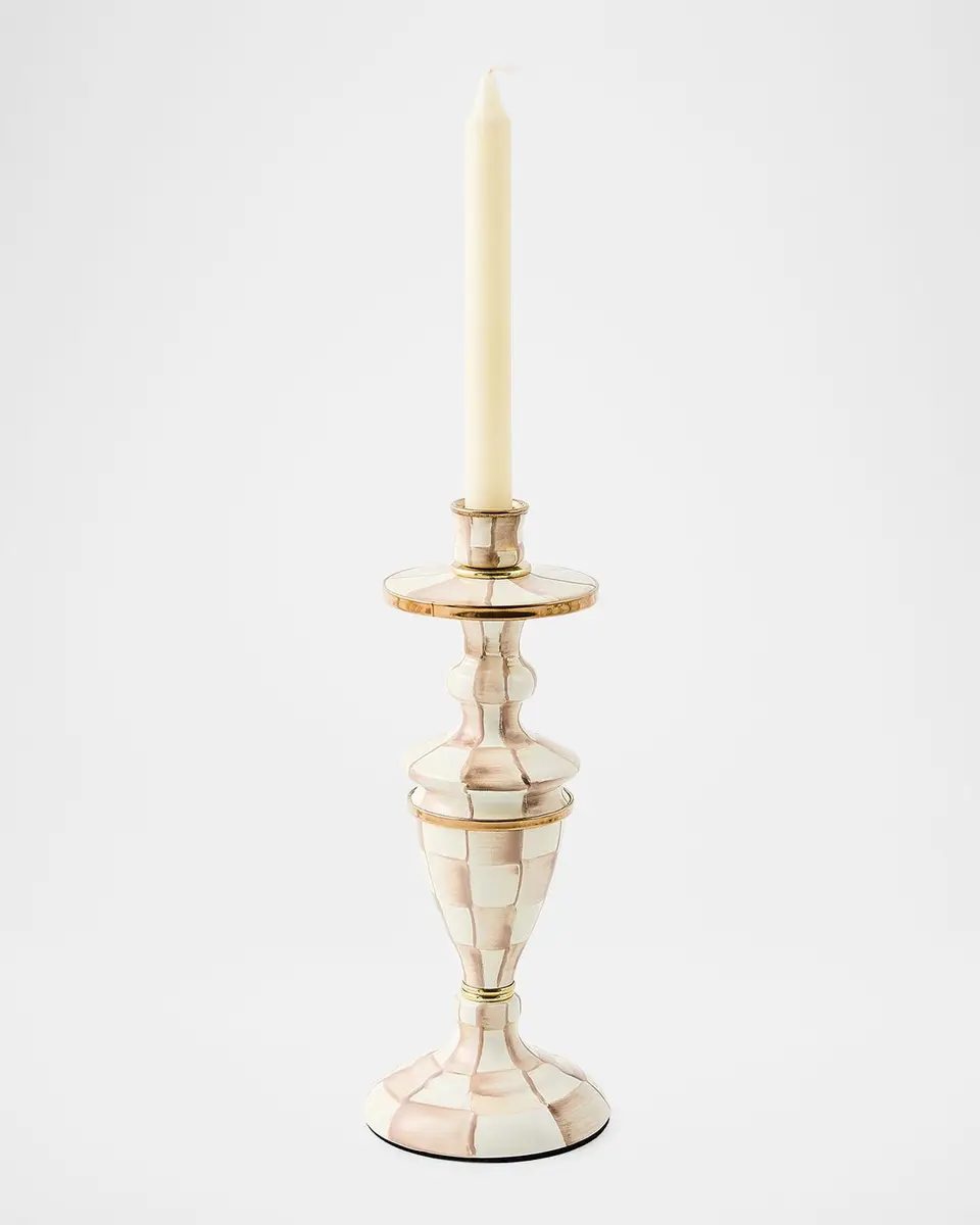 MacKenzie-Childs Mocha Check Medium Candlestick, 11.5" Tall | Thumbnail 2 MacKenzie-Childs Mocha Check Medium Candlestick, 11.5" Tall | Thumbnail 2