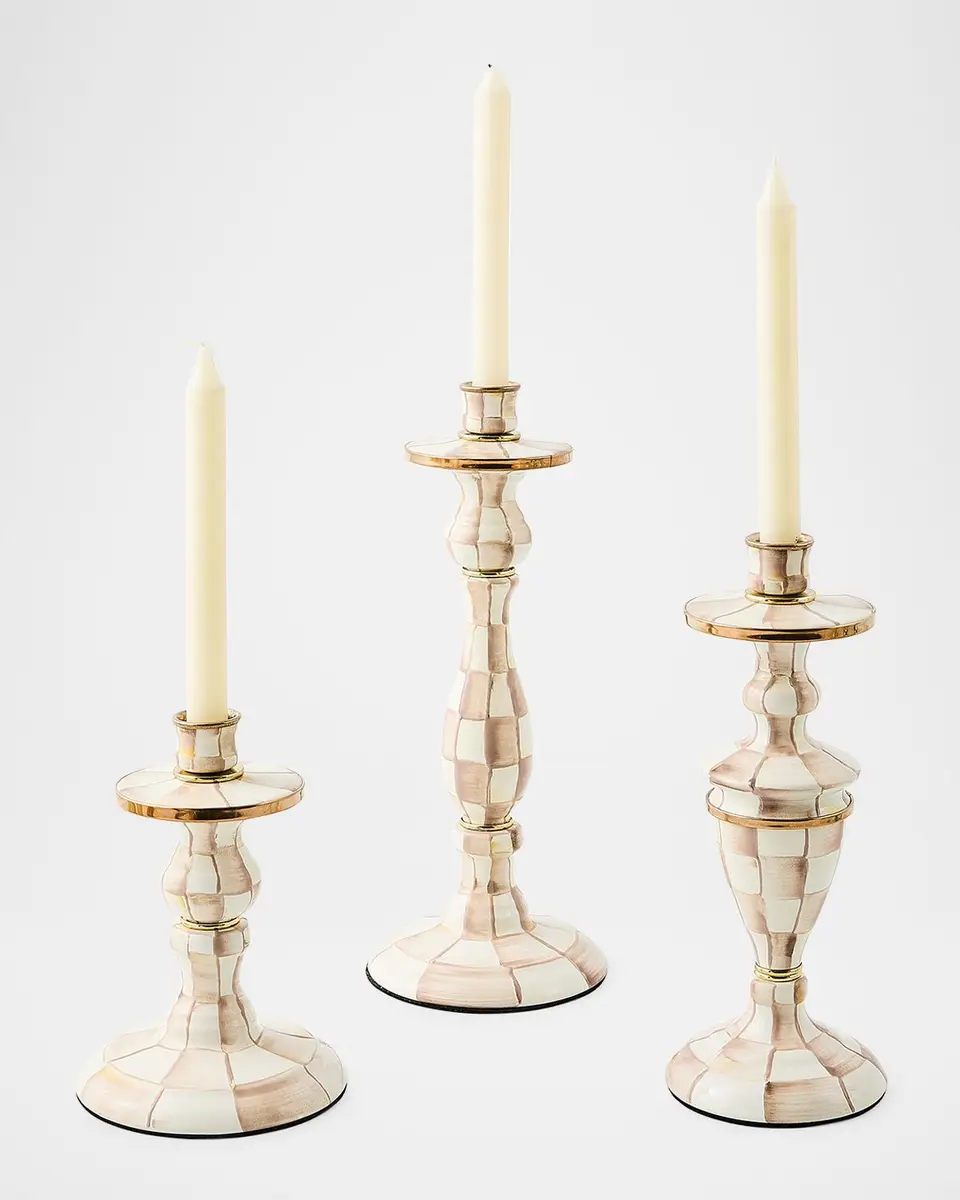 MacKenzie-Childs Mocha Check Medium Candlestick, 11.5" Tall | Thumbnail 3 MacKenzie-Childs Mocha Check Medium Candlestick, 11.5" Tall | Thumbnail 3