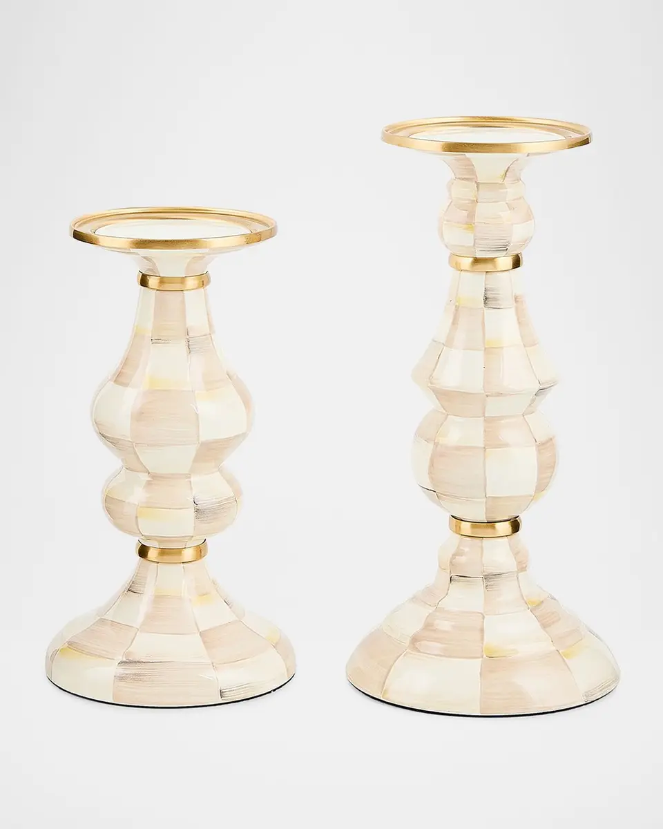 MacKenzie-Childs Mocha Check Large Pillar Candlestick, 11" Tall | Thumbnail 3 MacKenzie-Childs Mocha Check Large Pillar Candlestick, 11" Tall | Thumbnail 3