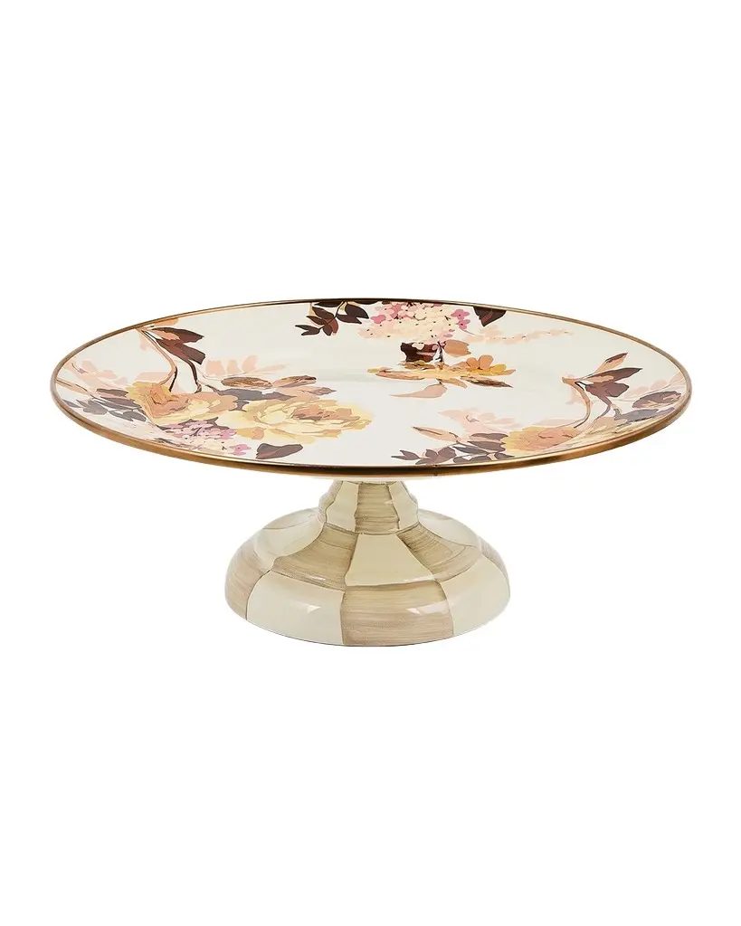 MacKenzie-Childs Wild Rose White Small Pedestal Platter