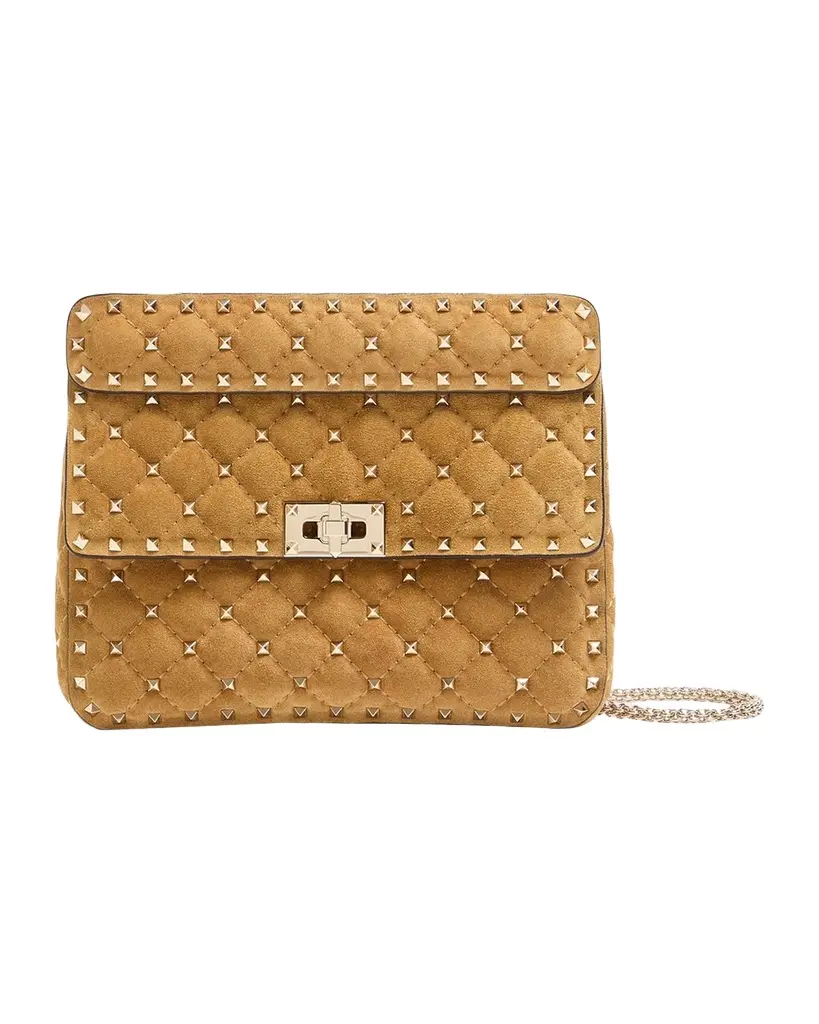Valentino Garavani Quilted Rockstud Suede Shoulder Bag | Image 1 Valentino Garavani Quilted Rockstud Suede Shoulder Bag | Image 1
