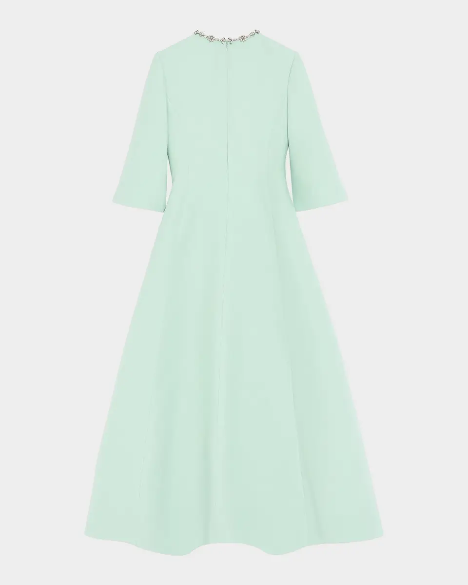 Valentino Garavani Crystal Embroidered Silk-Wool 3/4-Sleeve Midi Dress | Thumbnail 2 Valentino Garavani Crystal Embroidered Silk-Wool 3/4-Sleeve Midi Dress | Thumbnail 2