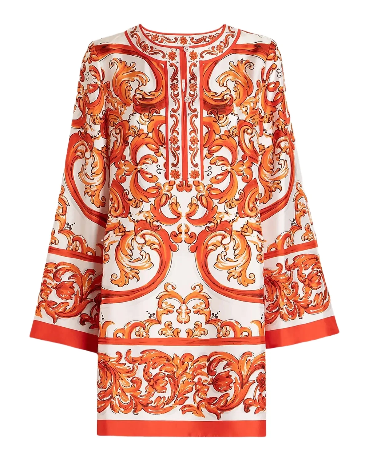Dolce & Gabbana Majolica-Print Silk Twill Mini Kaftan Dress