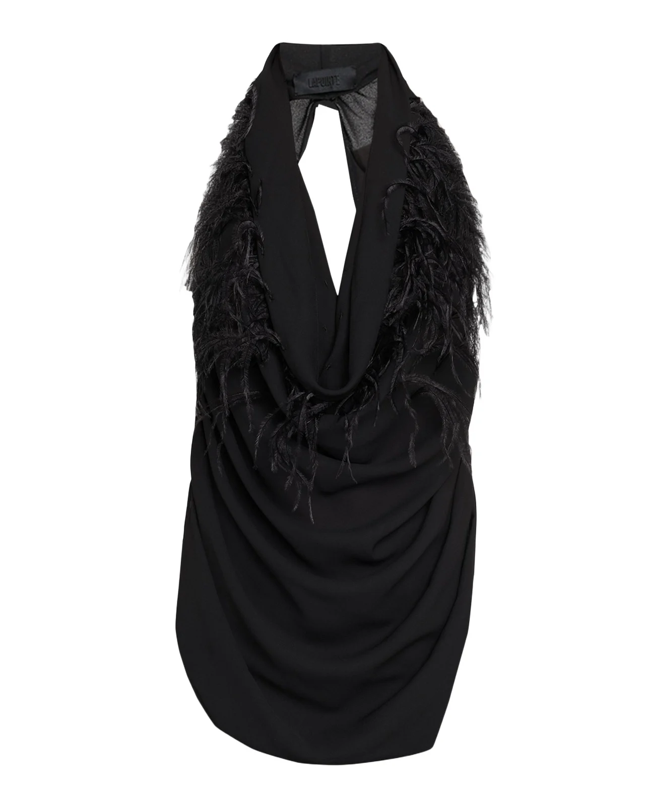 Feather-Trim Draped Georgette Halter Top Feather-Trim Draped Georgette Halter Top