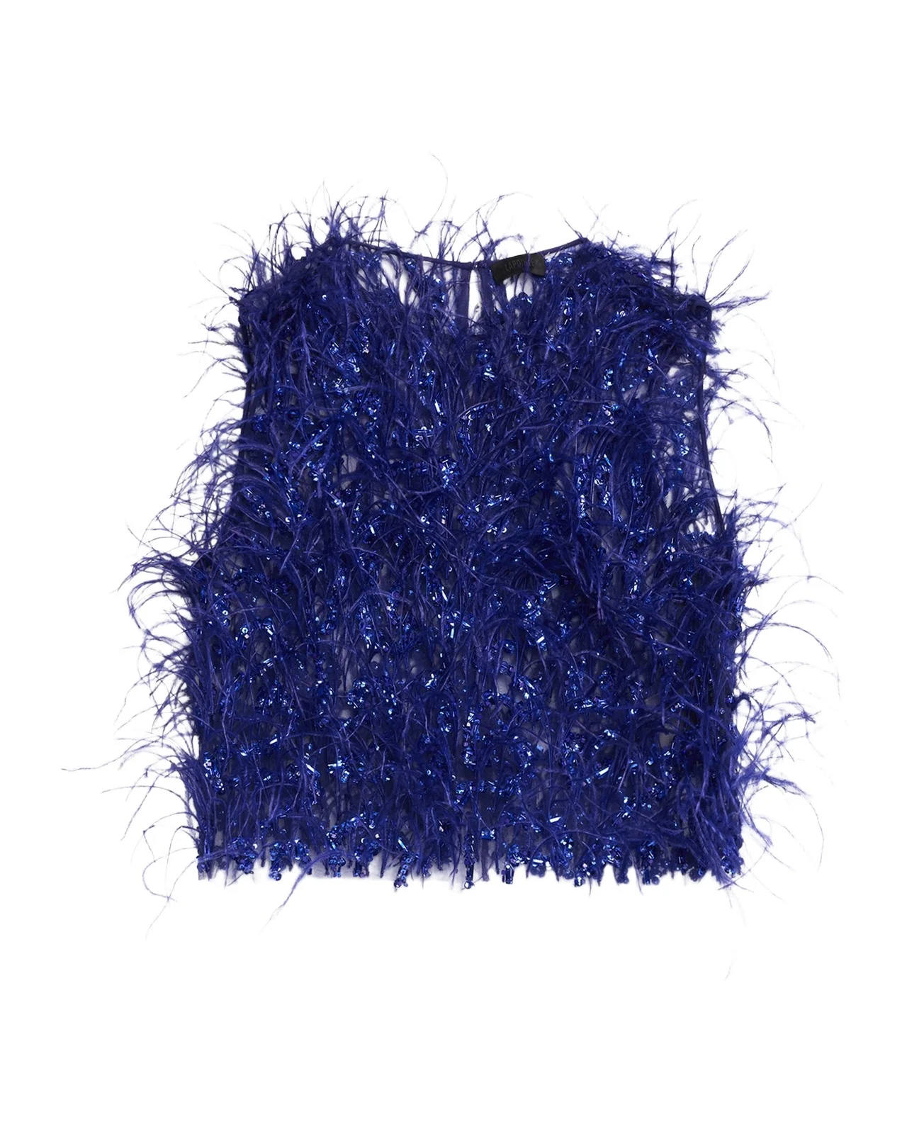 Lapointe Sleeveless Feather Sequined Tulle Crop Top