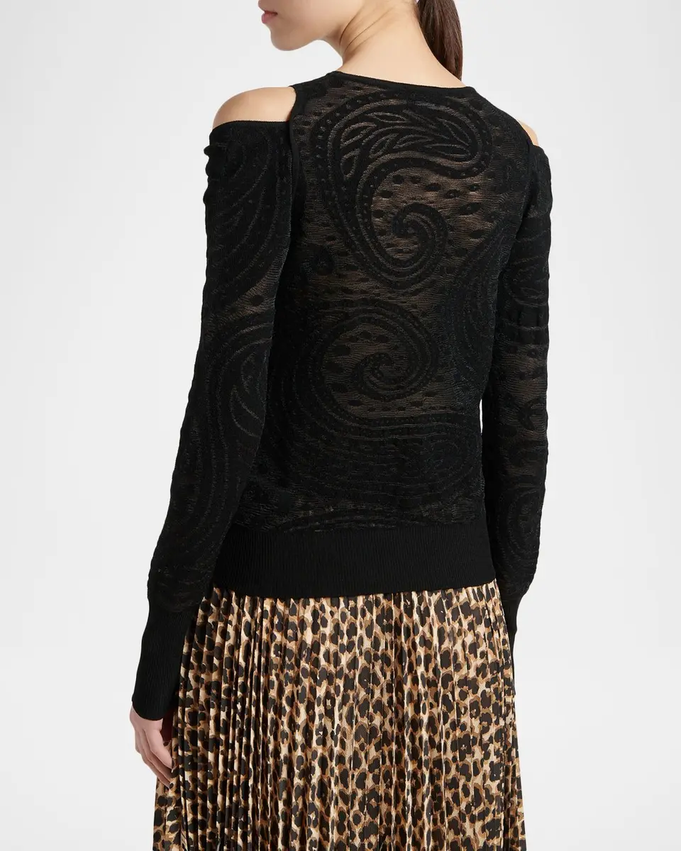 Etro Paisley Knit Cold-Shoulder Crewneck Sweater | Thumbnail 3 Etro Paisley Knit Cold-Shoulder Crewneck Sweater | Thumbnail 3