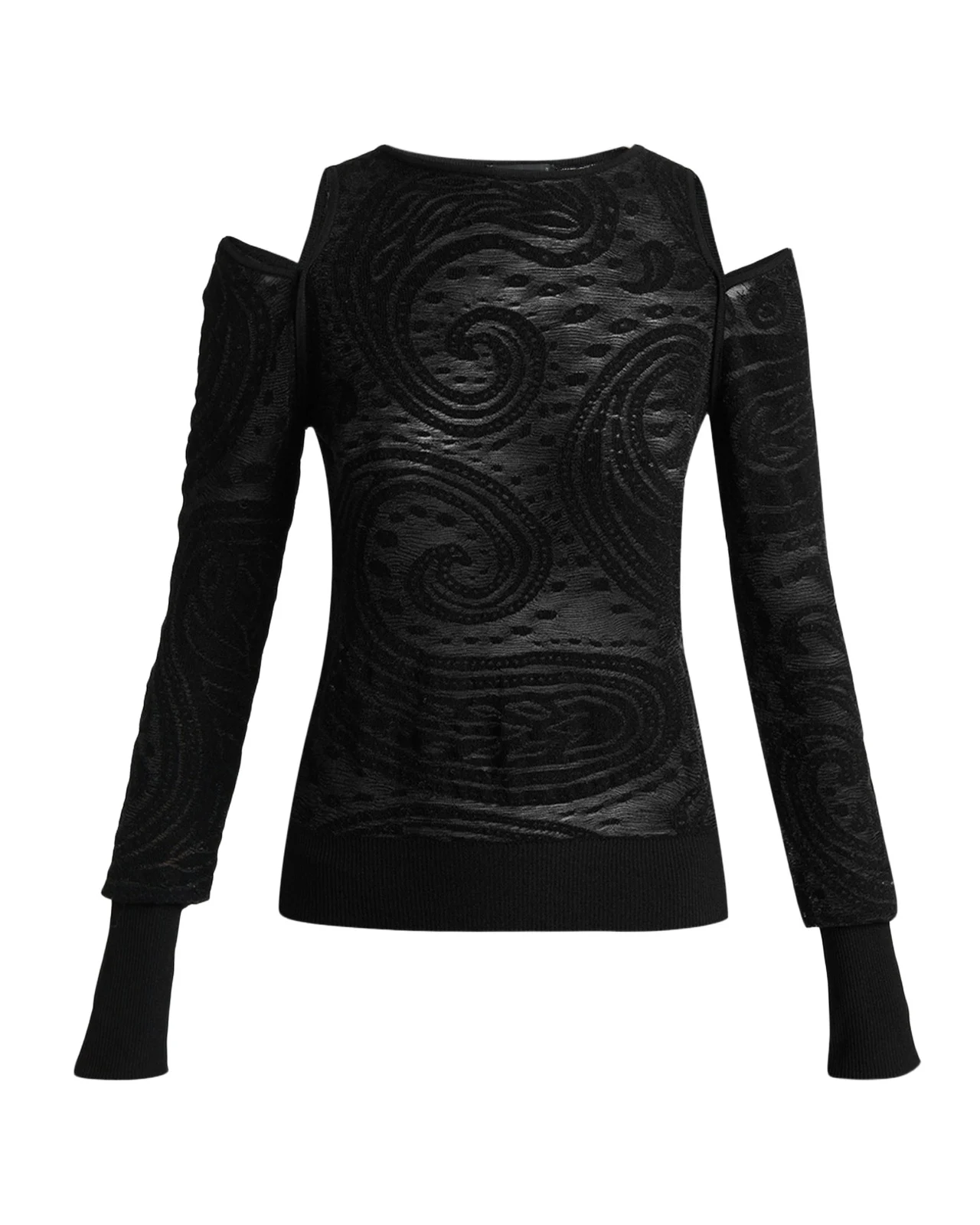 Paisley Knit Cold-Shoulder Crewneck Sweater Paisley Knit Cold-Shoulder Crewneck Sweater