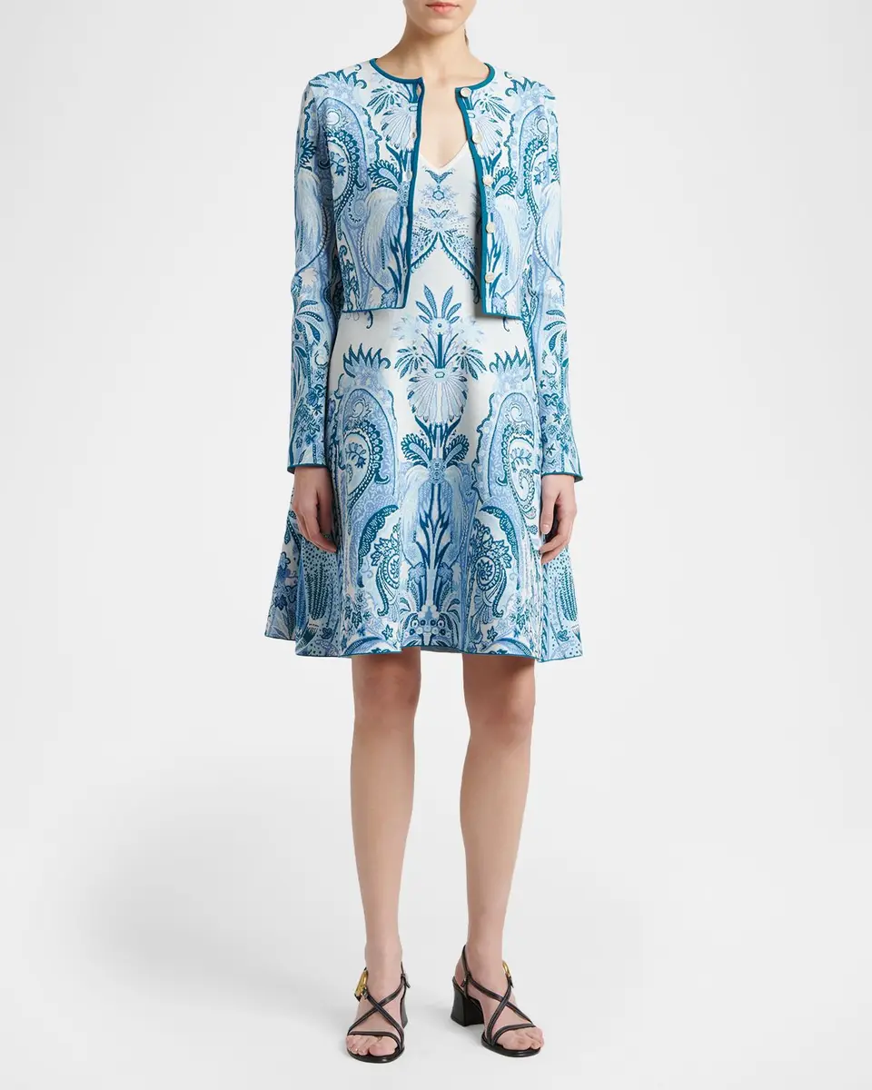 Etro Leafy Paisley Jacquard Crop Crewneck Cardigan | Thumbnail 2 Etro Leafy Paisley Jacquard Crop Crewneck Cardigan | Thumbnail 2