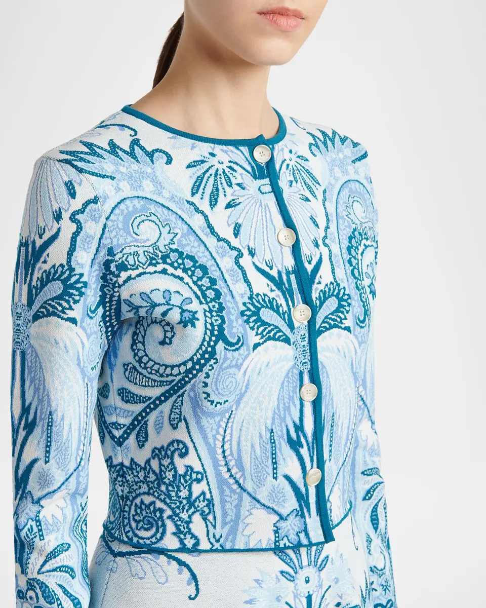 Etro Leafy Paisley Jacquard Crop Crewneck Cardigan | Thumbnail 5 Etro Leafy Paisley Jacquard Crop Crewneck Cardigan | Thumbnail 5