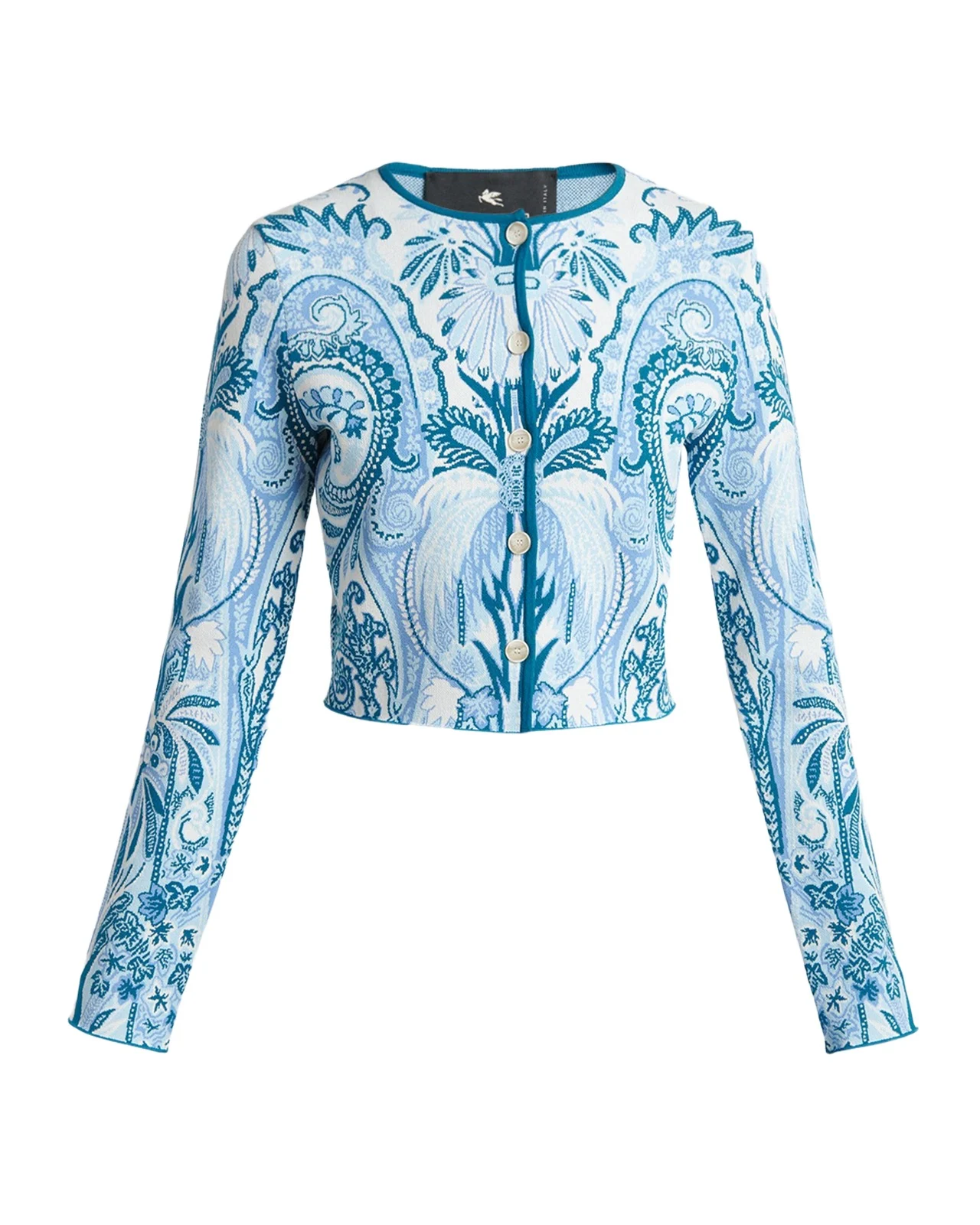 Leafy Paisley Jacquard Crop Crewneck Cardigan Leafy Paisley Jacquard Crop Crewneck Cardigan