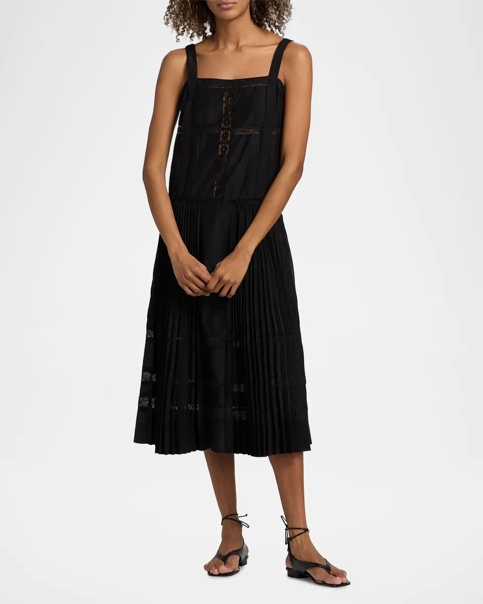 3.1 Phillip Lim Pleated Lace-Inset Midi Dress | Thumbnail 4 3.1 Phillip Lim Pleated Lace-Inset Midi Dress | Thumbnail 4
