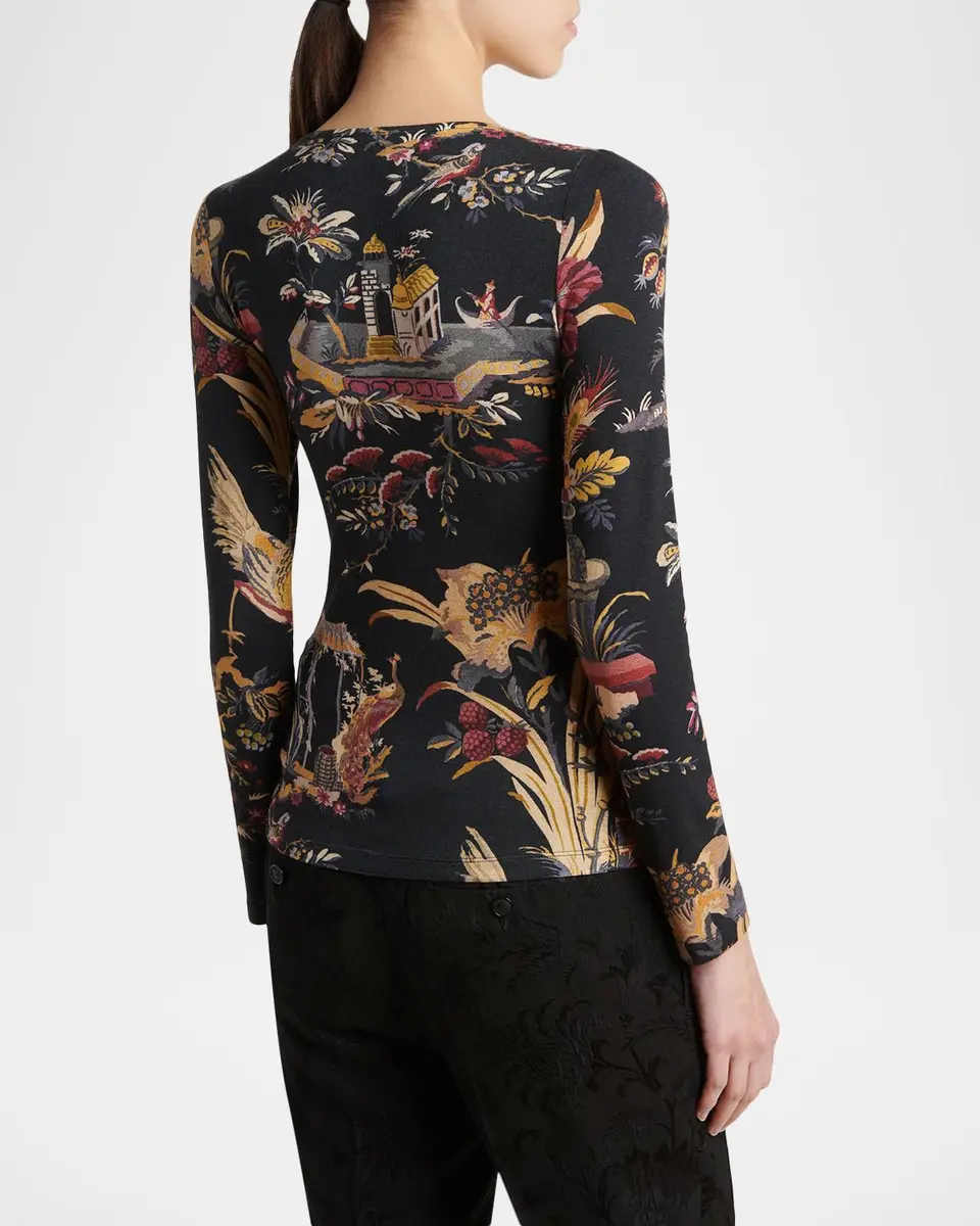 Etro Floral-Print Long-Sleeve Jersey Top | Thumbnail 3