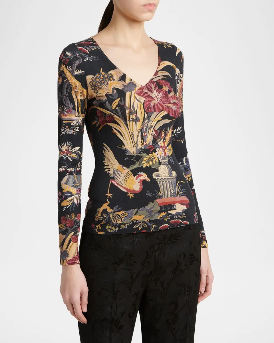 Etro Floral-Print Long-Sleeve Jersey Top | Thumbnail 4