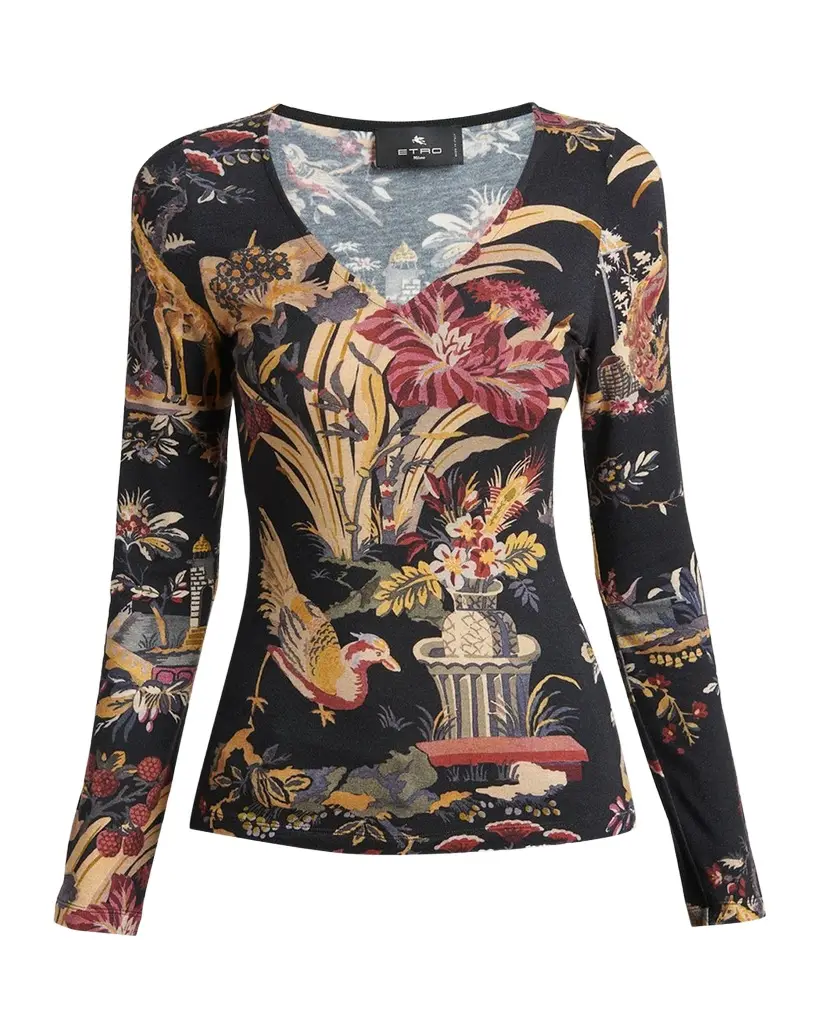 Etro Floral-Print Long-Sleeve Jersey Top | Image 1 Etro Floral-Print Long-Sleeve Jersey Top | Image 1