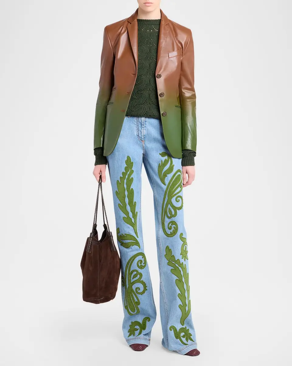 Etro Ombre Leather Single-Breasted Jacket | Thumbnail 2 Etro Ombre Leather Single-Breasted Jacket | Thumbnail 2