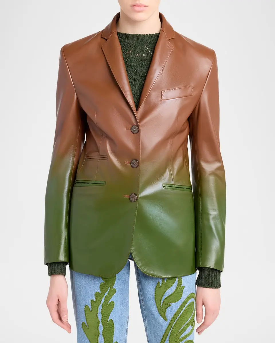Etro Ombre Leather Single-Breasted Jacket | Thumbnail 4 Etro Ombre Leather Single-Breasted Jacket | Thumbnail 4