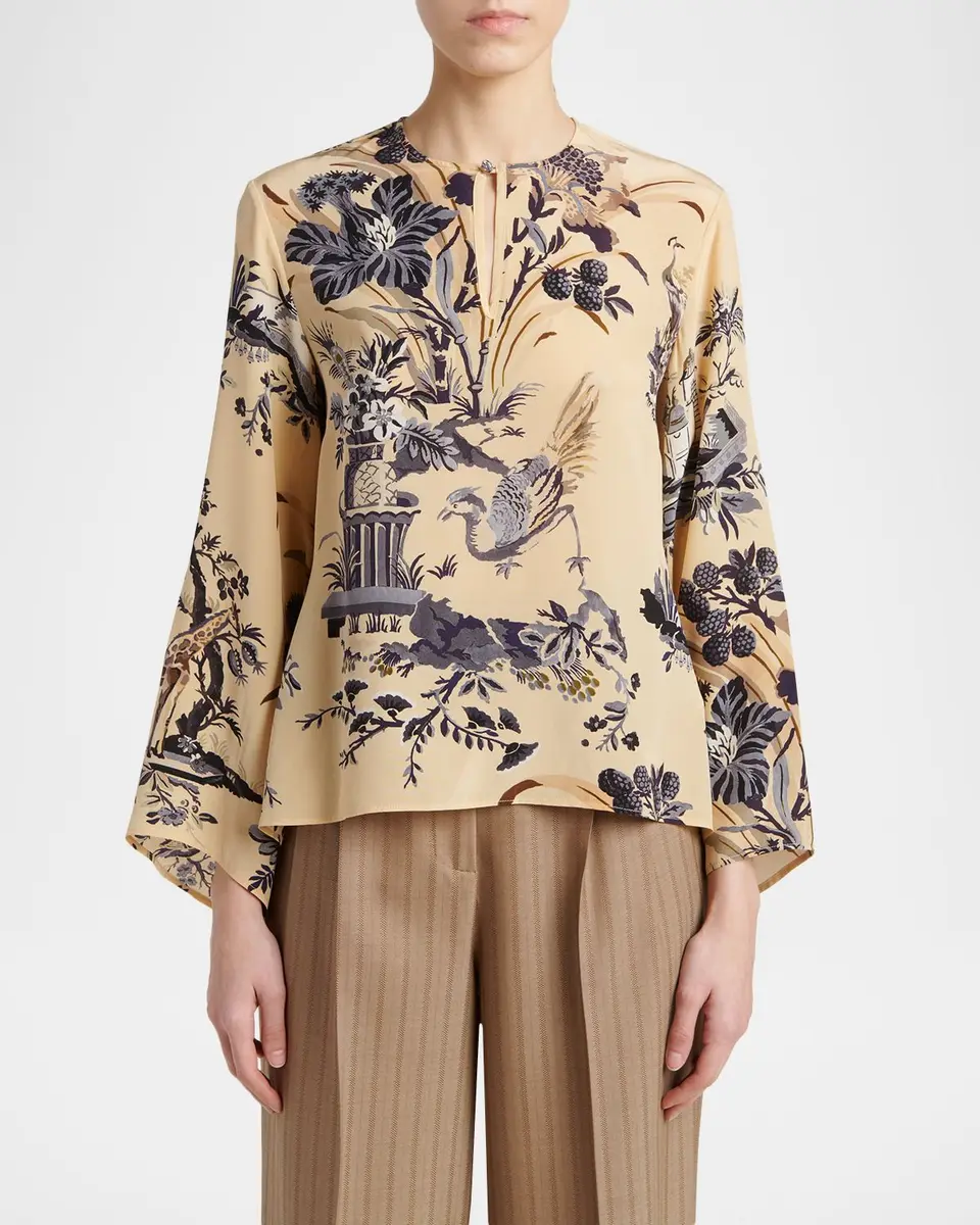 Etro Floral-Print Silk Flare-Sleeve Top | Thumbnail 4 Etro Floral-Print Silk Flare-Sleeve Top | Thumbnail 4