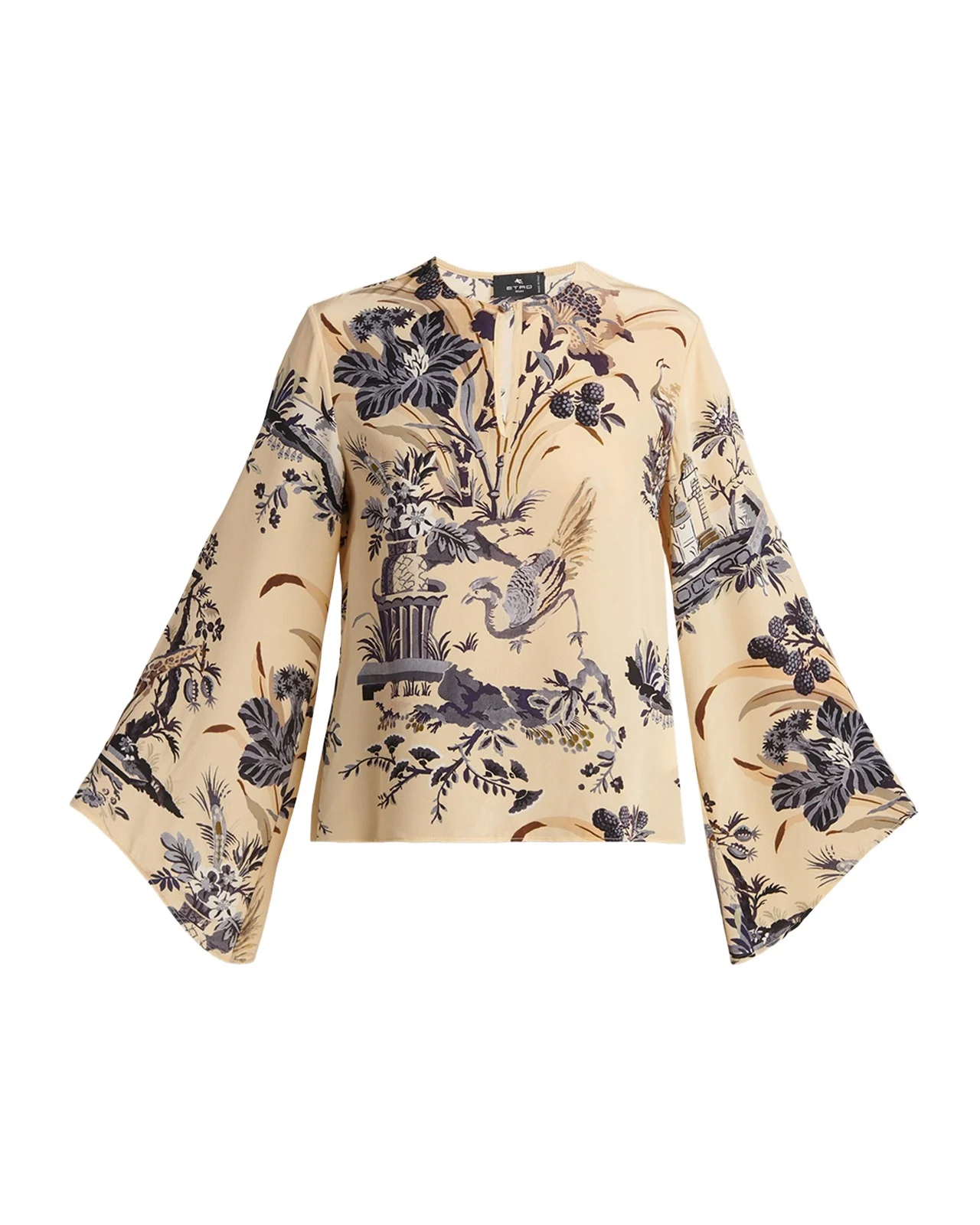 Floral-Print Silk Flare-Sleeve Top Floral-Print Silk Flare-Sleeve Top