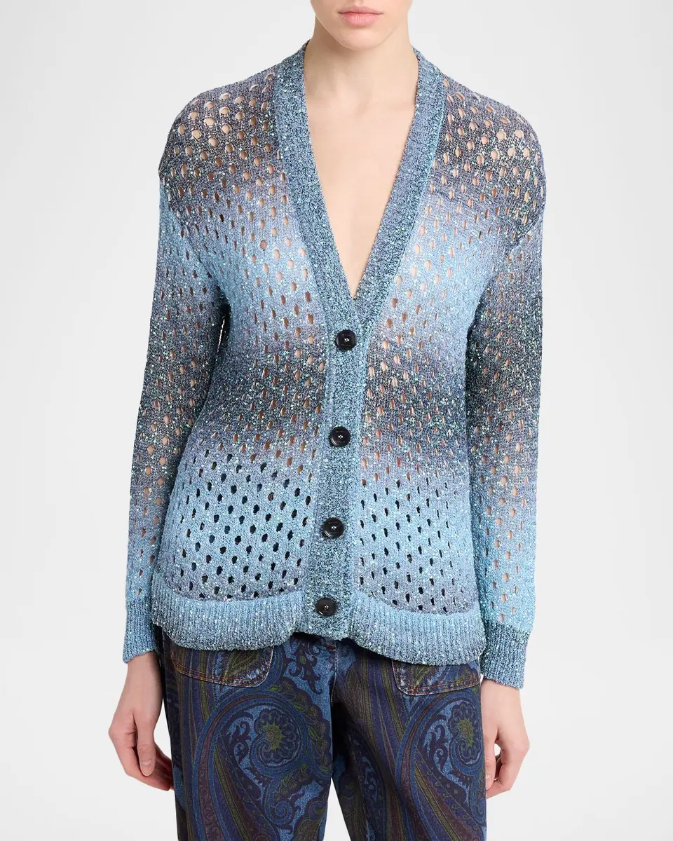 Etro Paillette Ombre Open-Knit V-Neck Cardigan | Thumbnail 4
