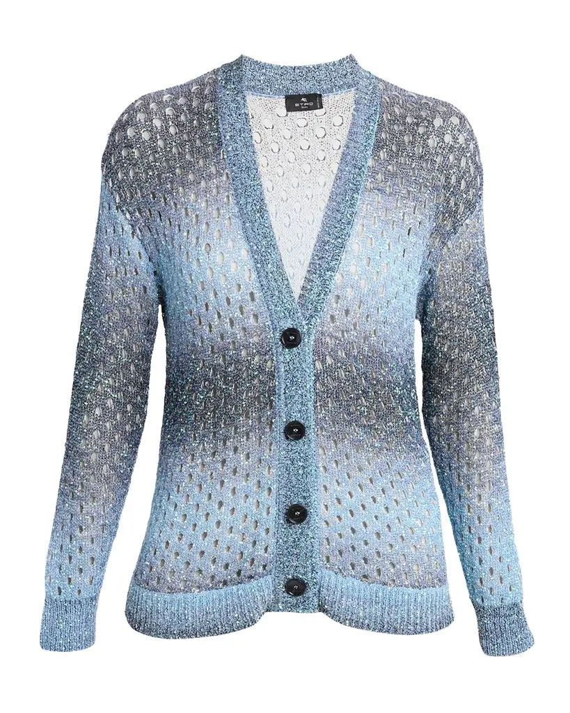 Etro Paillette Ombre Open-Knit V-Neck Cardigan | Image 1 Etro Paillette Ombre Open-Knit V-Neck Cardigan | Image 1