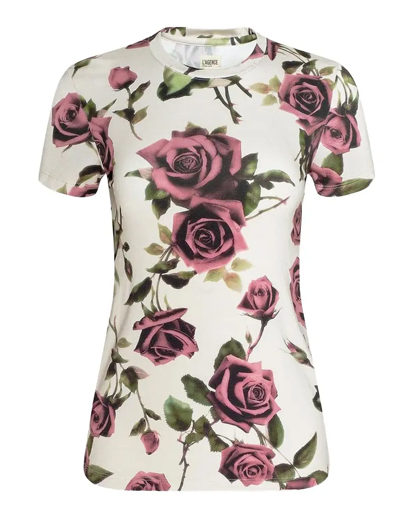 L'AGENCE Ressi Short-Sleeve Rose Tee | Image 1 L'AGENCE Ressi Short-Sleeve Rose Tee | Image 1