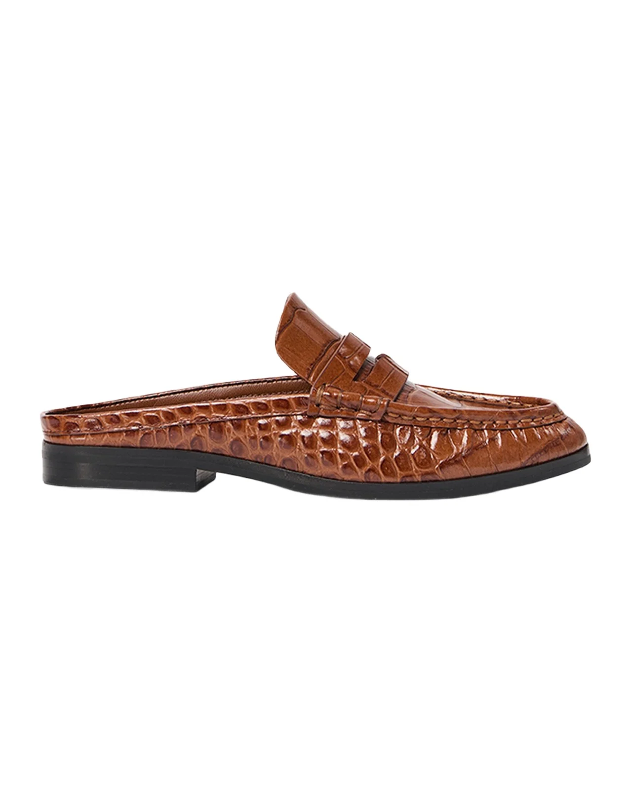 Dean Croc-Embossed Leather Backless Loafers
