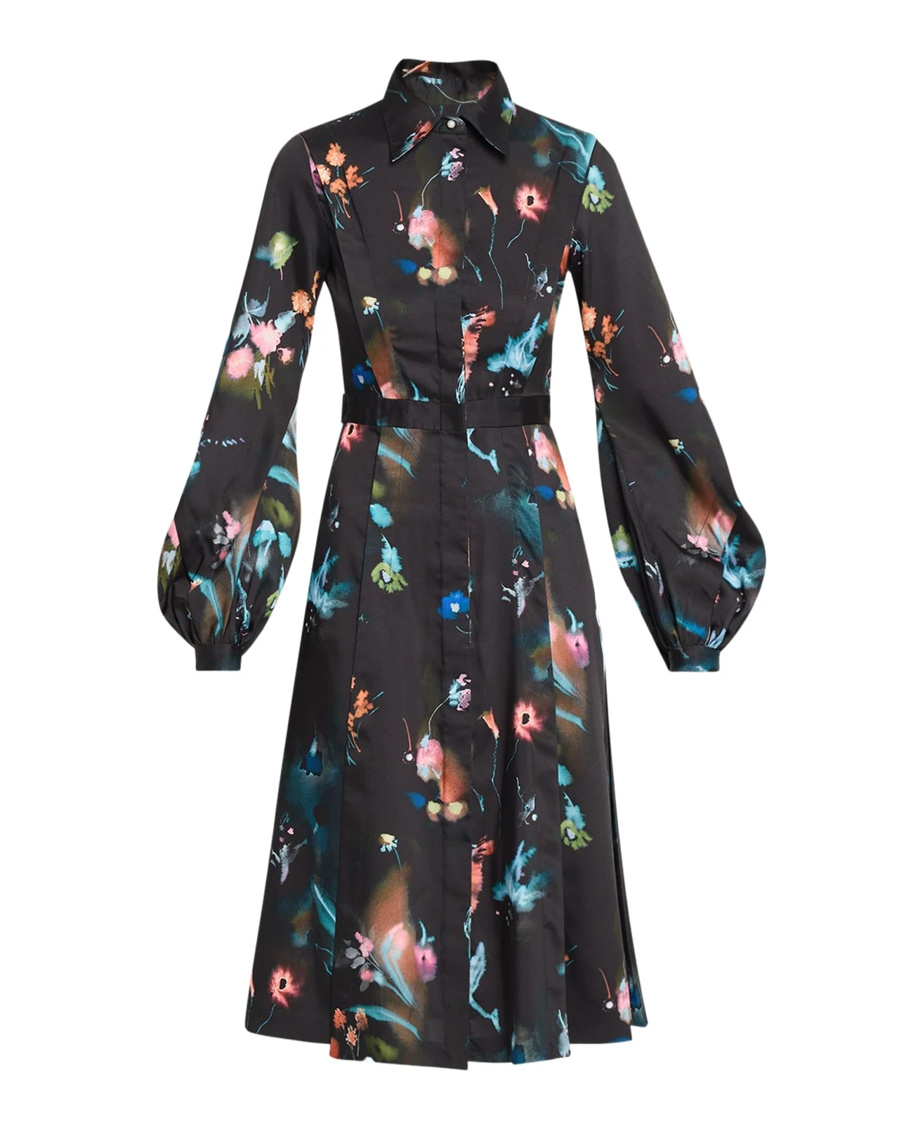 PRABAL GURUNG Balloon Long-Sleeve Floral-Print Midi Dress