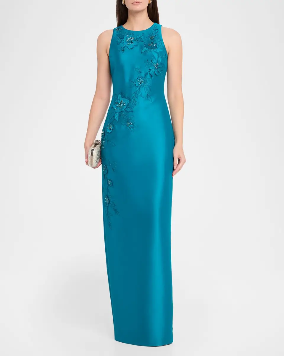 BADGLEY MISCHKA Beaded Floral Applique Column Gown | Thumbnail 2 BADGLEY MISCHKA Beaded Floral Applique Column Gown | Thumbnail 2