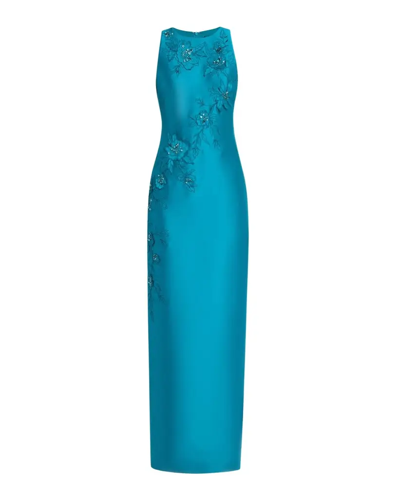 BADGLEY MISCHKA Beaded Floral Applique Column Gown | Image 1 BADGLEY MISCHKA Beaded Floral Applique Column Gown | Image 1
