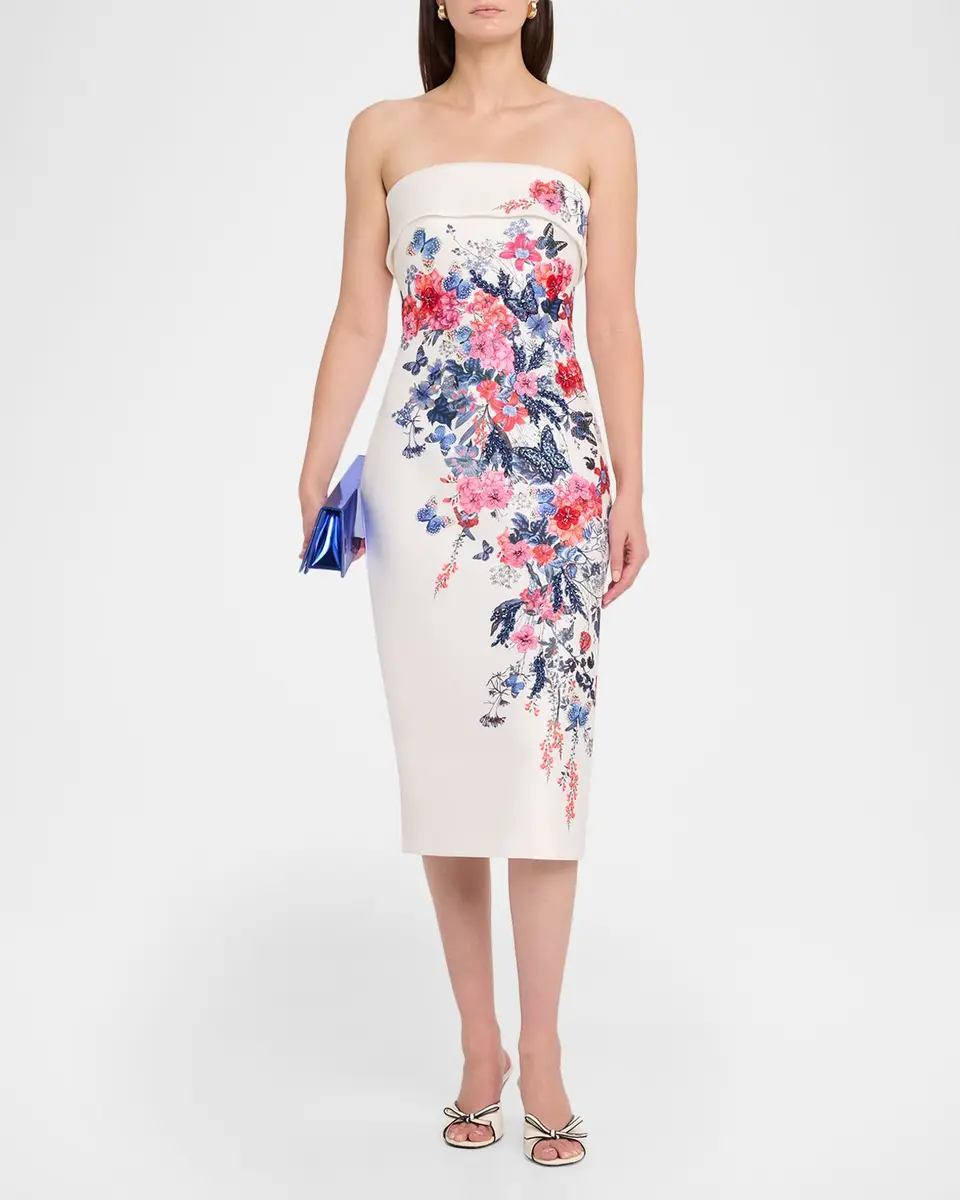 BADGLEY MISCHKA Strapless Floral Placement Midi Sheath Dress | Thumbnail 2 BADGLEY MISCHKA Strapless Floral Placement Midi Sheath Dress | Thumbnail 2