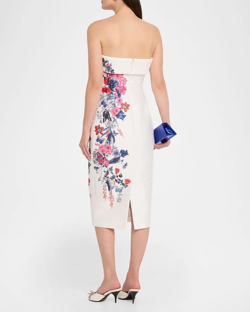 BADGLEY MISCHKA Strapless Floral Placement Midi Sheath Dress | Thumbnail 3 BADGLEY MISCHKA Strapless Floral Placement Midi Sheath Dress | Thumbnail 3