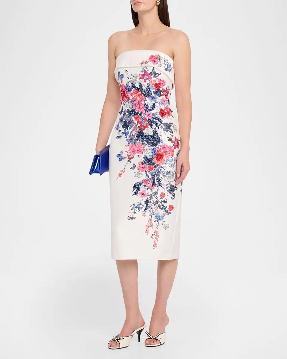 BADGLEY MISCHKA Strapless Floral Placement Midi Sheath Dress | Thumbnail 4 BADGLEY MISCHKA Strapless Floral Placement Midi Sheath Dress | Thumbnail 4