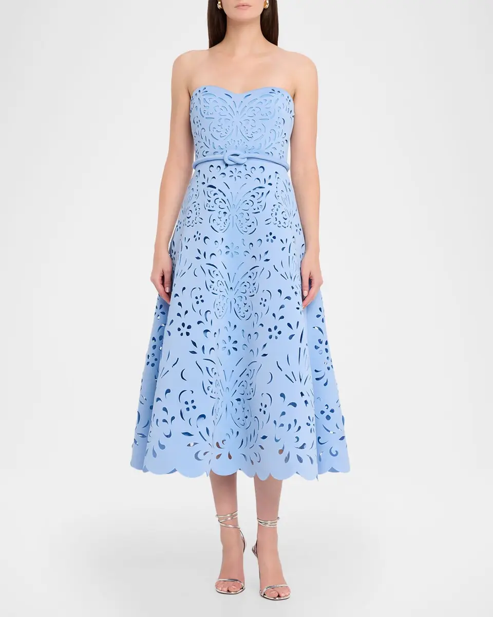 BADGLEY MISCHKA Strapless Butterfly Laser-Cut Midi Dress | Thumbnail 2
