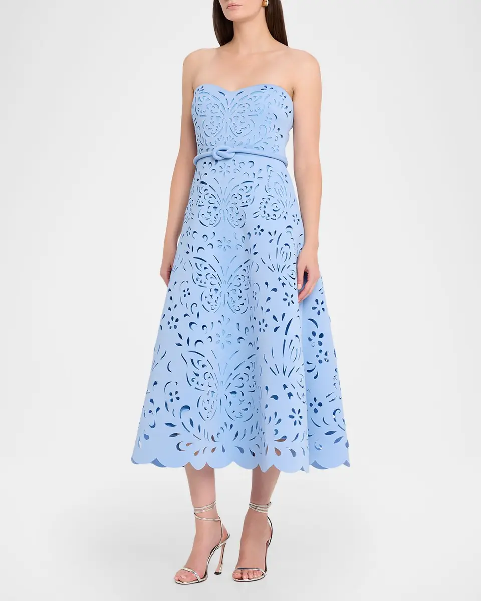 BADGLEY MISCHKA Strapless Butterfly Laser-Cut Midi Dress | Thumbnail 4