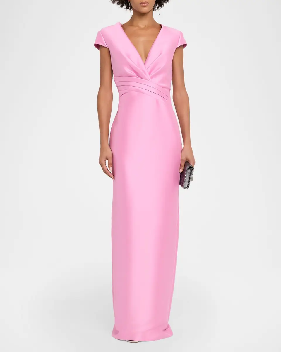 BADGLEY MISCHKA Plunging Cap-Sleeve Mikado Column Gown | Thumbnail 2 BADGLEY MISCHKA Plunging Cap-Sleeve Mikado Column Gown | Thumbnail 2