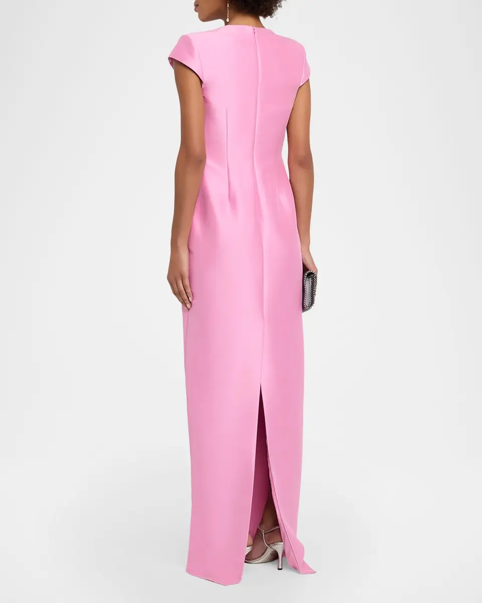 BADGLEY MISCHKA Plunging Cap-Sleeve Mikado Column Gown | Thumbnail 3 BADGLEY MISCHKA Plunging Cap-Sleeve Mikado Column Gown | Thumbnail 3