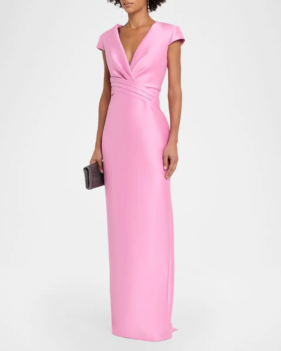 BADGLEY MISCHKA Plunging Cap-Sleeve Mikado Column Gown | Thumbnail 4 BADGLEY MISCHKA Plunging Cap-Sleeve Mikado Column Gown | Thumbnail 4