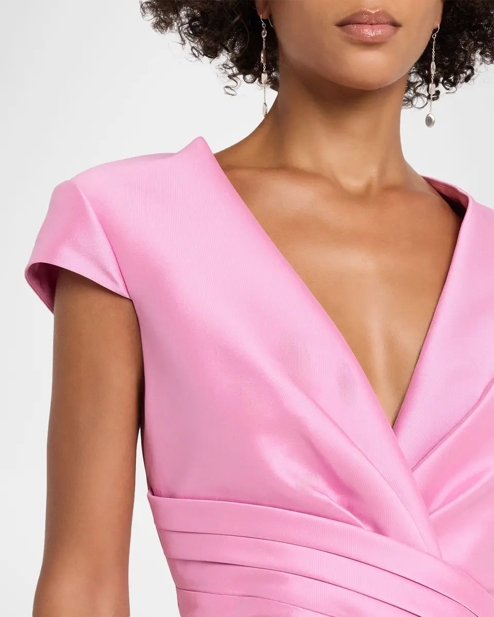 BADGLEY MISCHKA Plunging Cap-Sleeve Mikado Column Gown | Thumbnail 5 BADGLEY MISCHKA Plunging Cap-Sleeve Mikado Column Gown | Thumbnail 5