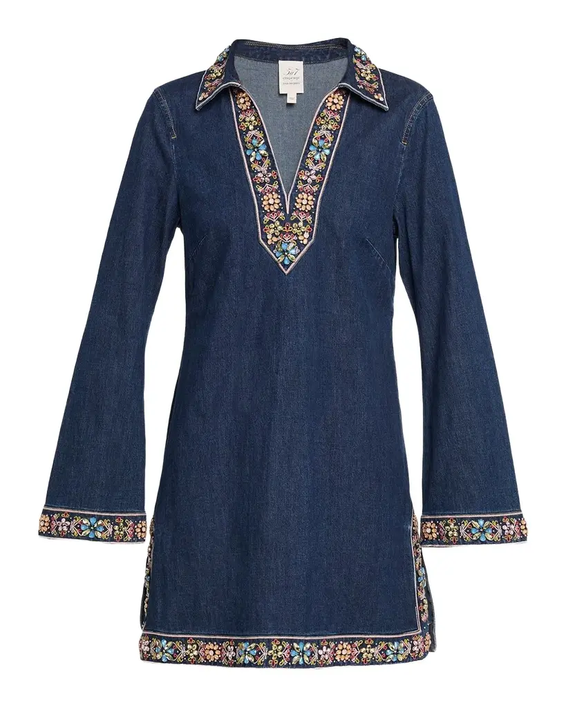 Cinq à Sept Pierson Embroidered Denim Mini Dress | Image 1 Cinq à Sept Pierson Embroidered Denim Mini Dress | Image 1