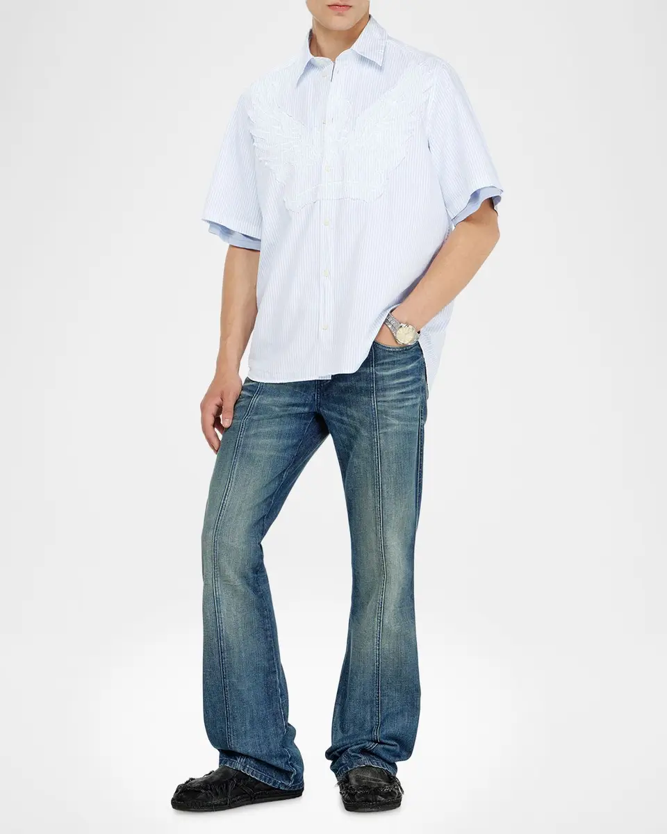 Diesel Men's Simply Stripe Phoenix-Embroidered Short-Sleeve Shirt | Thumbnail 2 Diesel Men's Simply Stripe Phoenix-Embroidered Short-Sleeve Shirt | Thumbnail 2