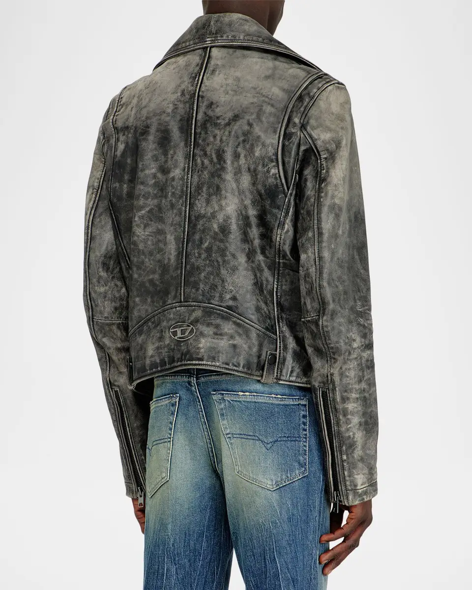 Diesel Men's Treated Leather Biker Jacket | Thumbnail 3 Diesel Men's Treated Leather Biker Jacket | Thumbnail 3